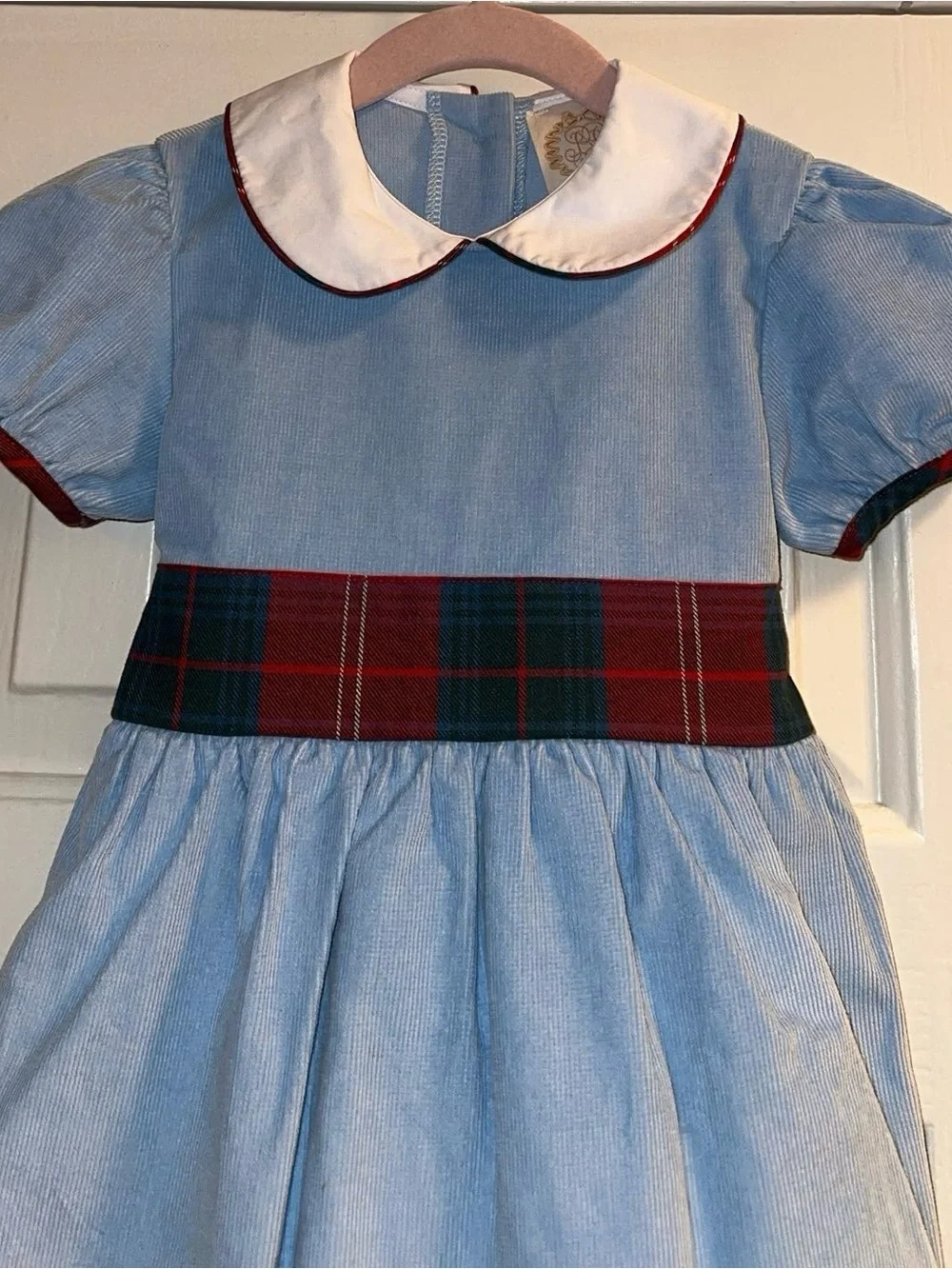 The Beaufort Bonnet Company Light Blue Corduroy Christmas Dress